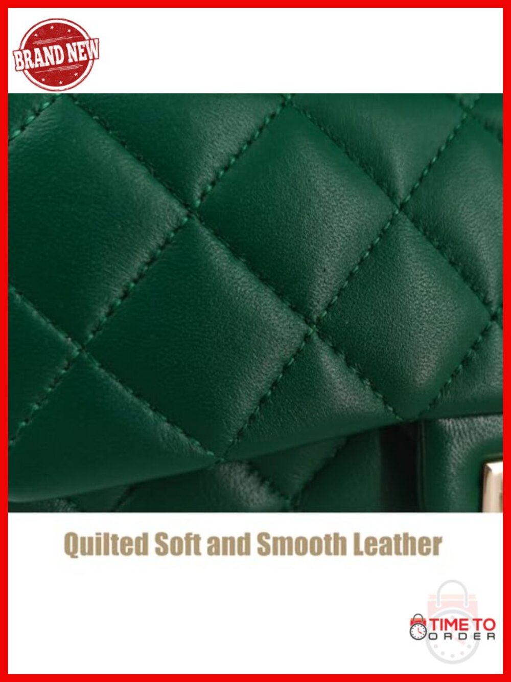 Small Quilted Genuine Leather Crossbody Bag with Chain Strap - Picture 5 of 6